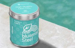 Tin can with lid and bluemint Steel logo.