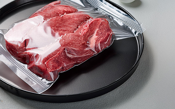 Meat packaged in biobased packaging.