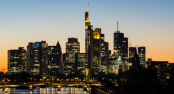 Frankfurt skyline at dusk.